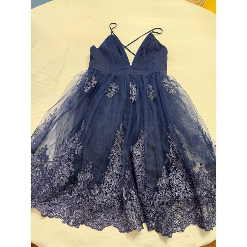 NWT Maniju Navy Blue Lace Cocktail Party Dress Size Medium New